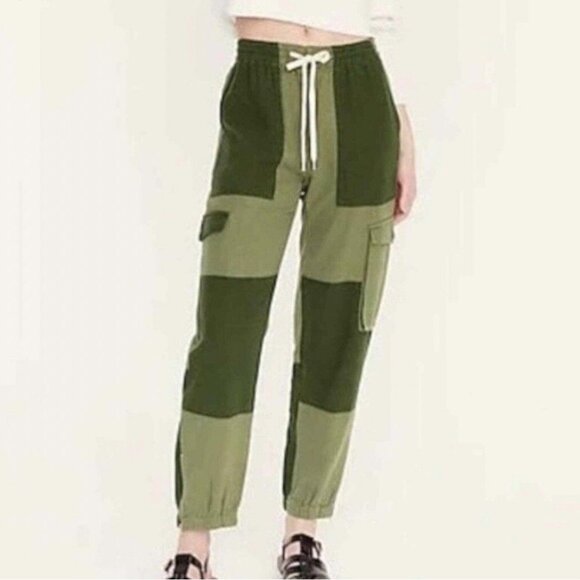 J. Crew Pants - J. Crew Linen Blend Green Cargo Pants Patchwork Joggers Grunge Women's 00